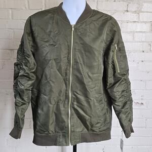 Jaywalker Olive Green Flight Bomber Jacket┃Ruched Sleeve Gold Hardwar Streetwear